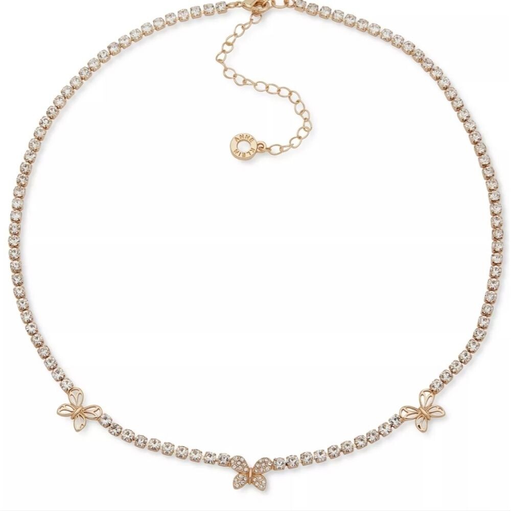 Anne Klein Gold-Tone Crystal Butterfly Collar Necklace, 16" + 3" extender